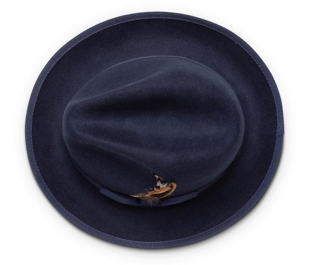 Montique NAVY Hat Matching Grosgrain Ribbon 2 3/8 Brim Red Bottom Wool Felt MED