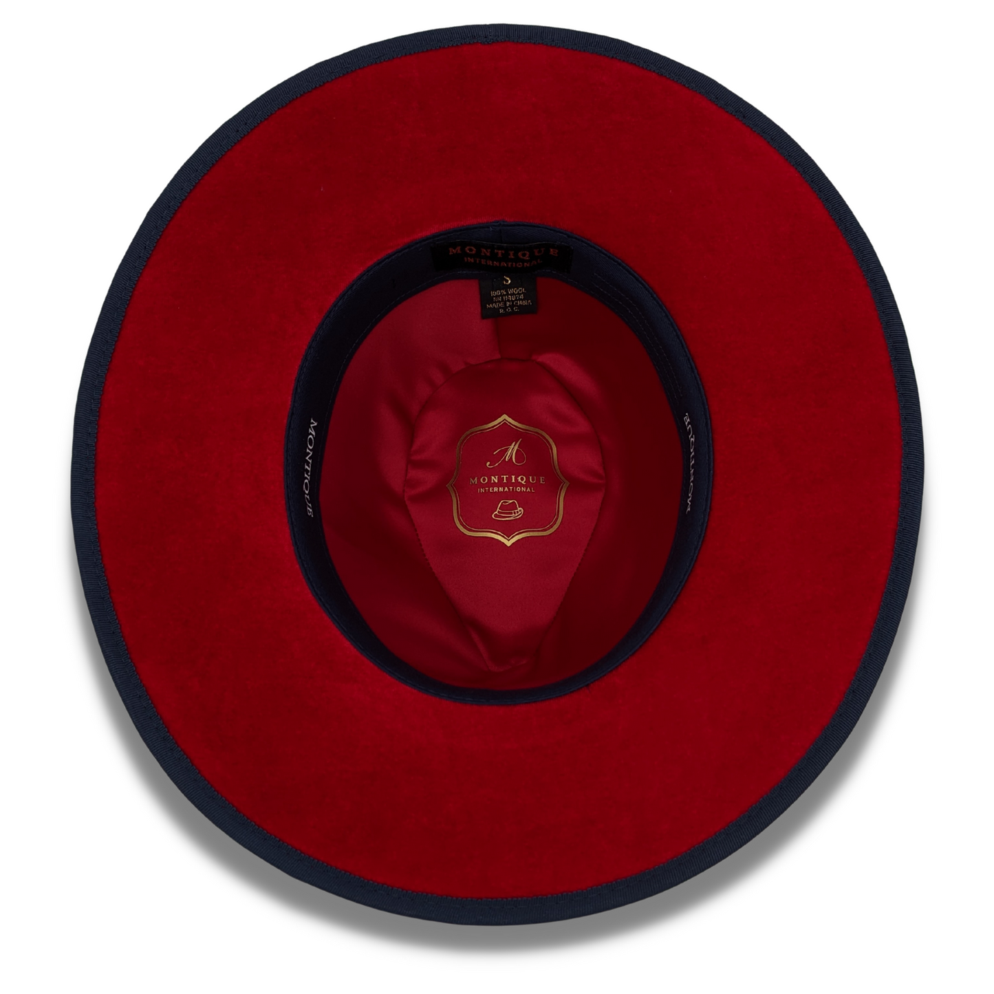 Montique NAVY 3 1/8" Brim Red Bottom Wool Felt Dress Hat SZ MED H-80