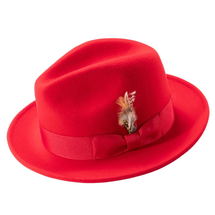 Montique RED Lightfelt 2 ½ Inch Wide Brim Wool Felt Pinch Hat SIZE SMALL H-60