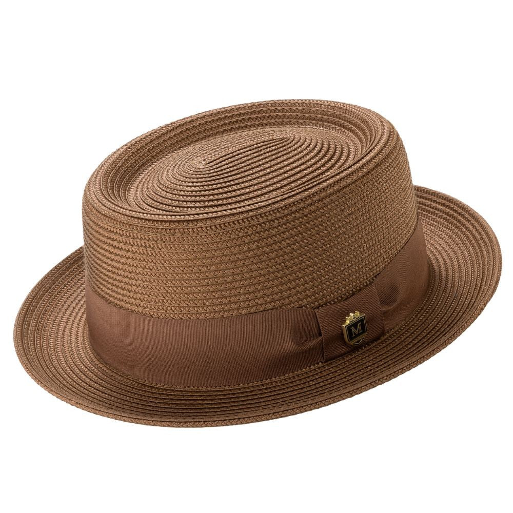 Montique Men’s Solid Cappuccino Pork Pie Hat. H-95