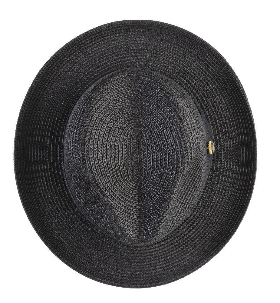 Black Braided Wide Brim Pinch Fedora Matching Grosgrain Ribbon Hat SZ.MED h-42