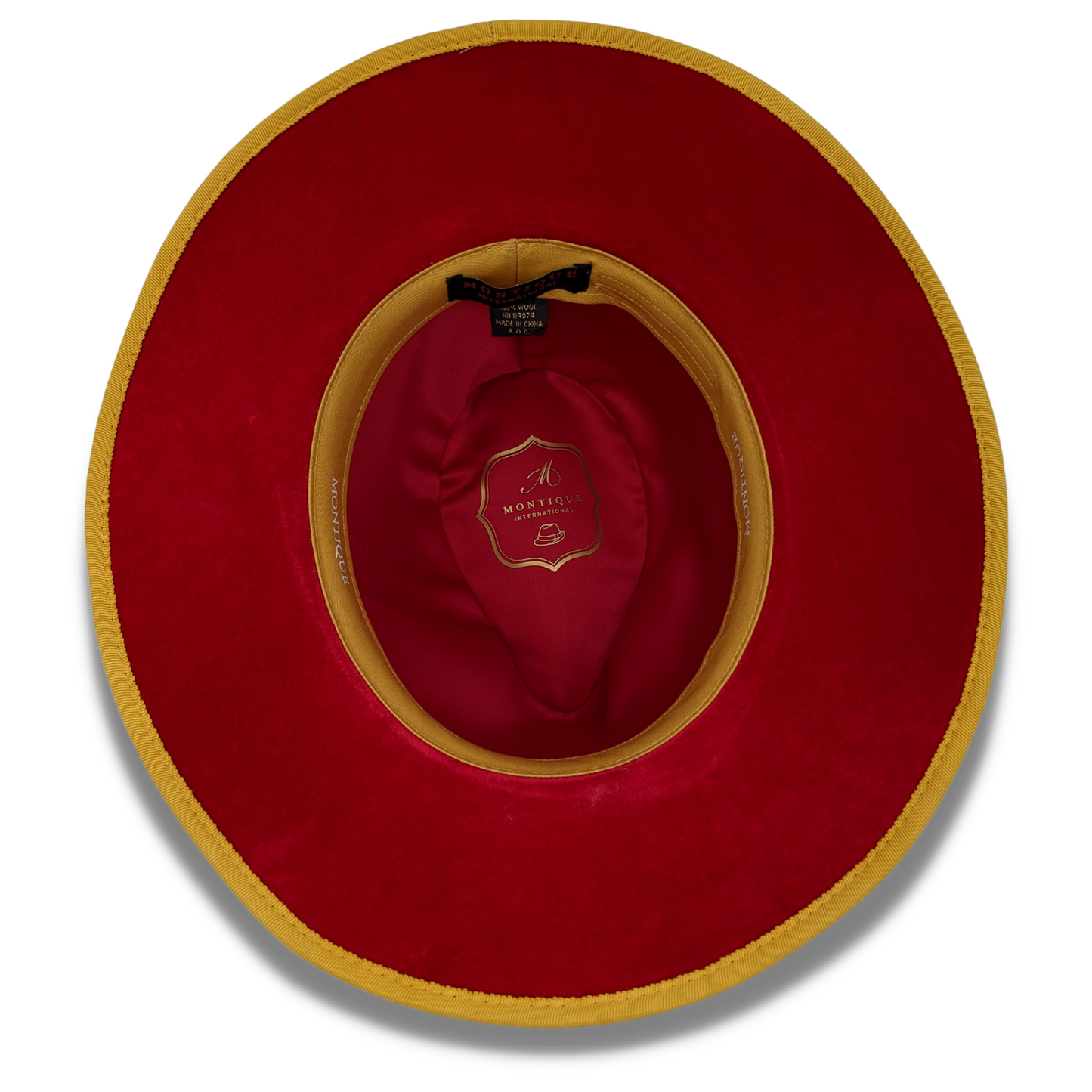 Montique GOLD 3 1/8" Brim Red Bottom Wool Felt Dress Hat SZ X LARGE H-80
