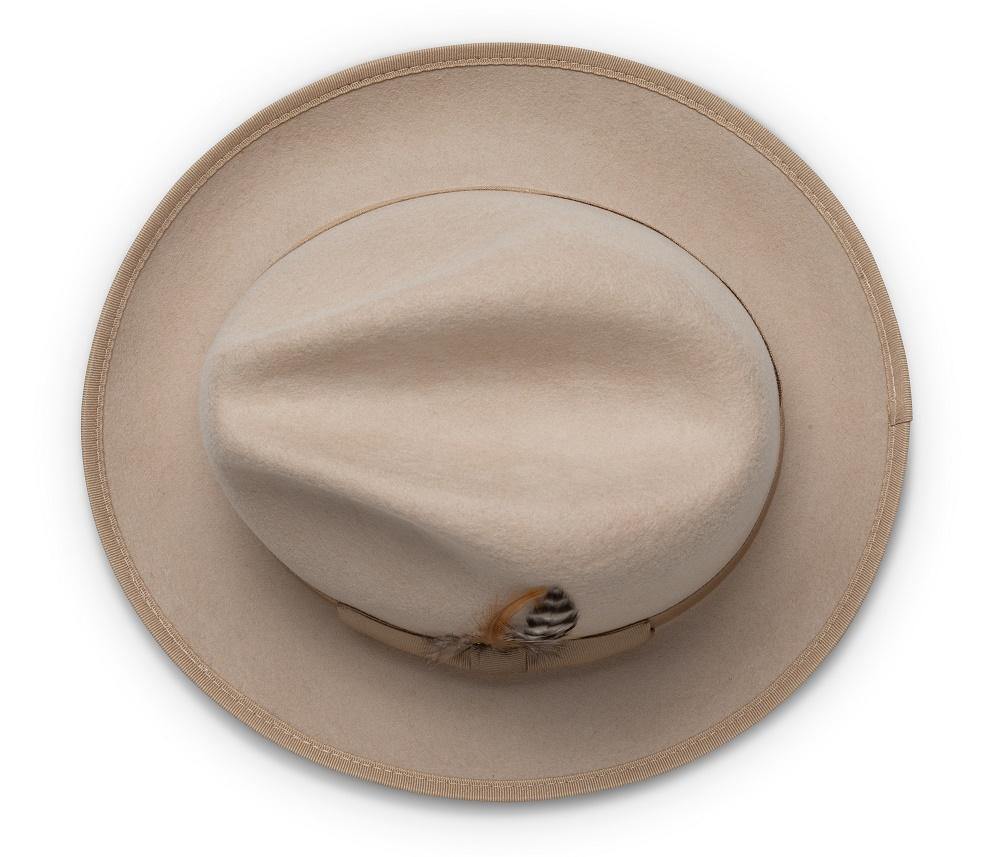 Montique BEIGE Hat Matching Grosgrain Ribbon 2 3/8 Brim Red Bottom Wool Felt MED