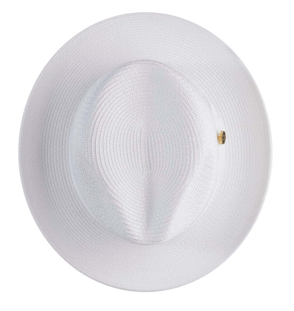 WHITE Braided Wide Brim Pinch Fedora Matching Grosgrain Ribbon Hat SZ. LAR h-42
