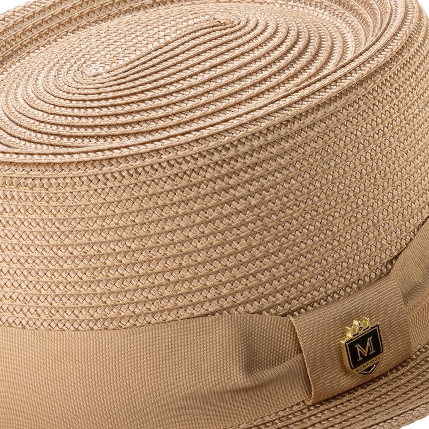 Montique Men’s Solid CAMEL Straw Pork Pie Hat. H-95