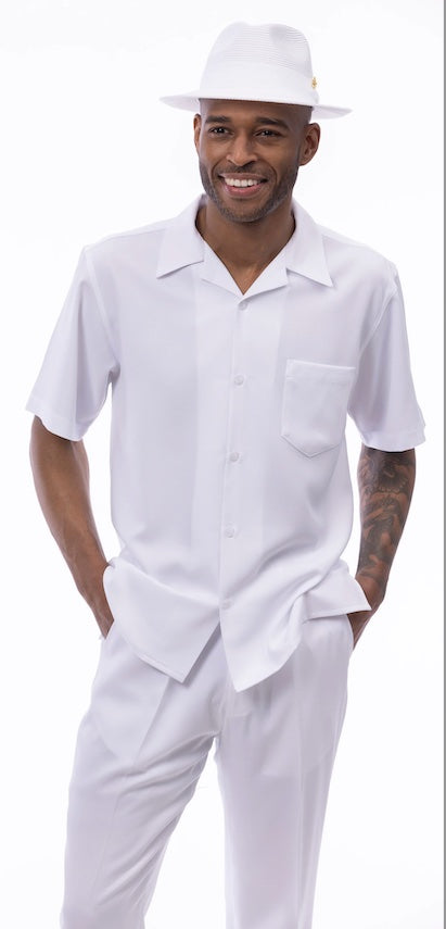 MONTIQUE WHITE Walking Suit 2 Piece Solid Color Short Sleeve Set 696