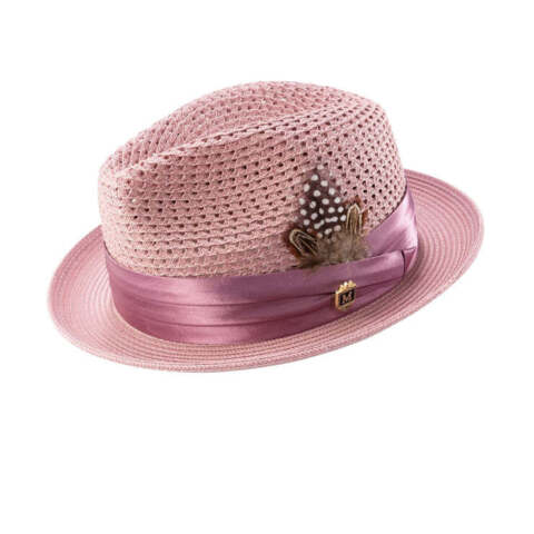 Sombrero Fedora trenzado de pellizco Montique ROSE con cinta de satén h-34