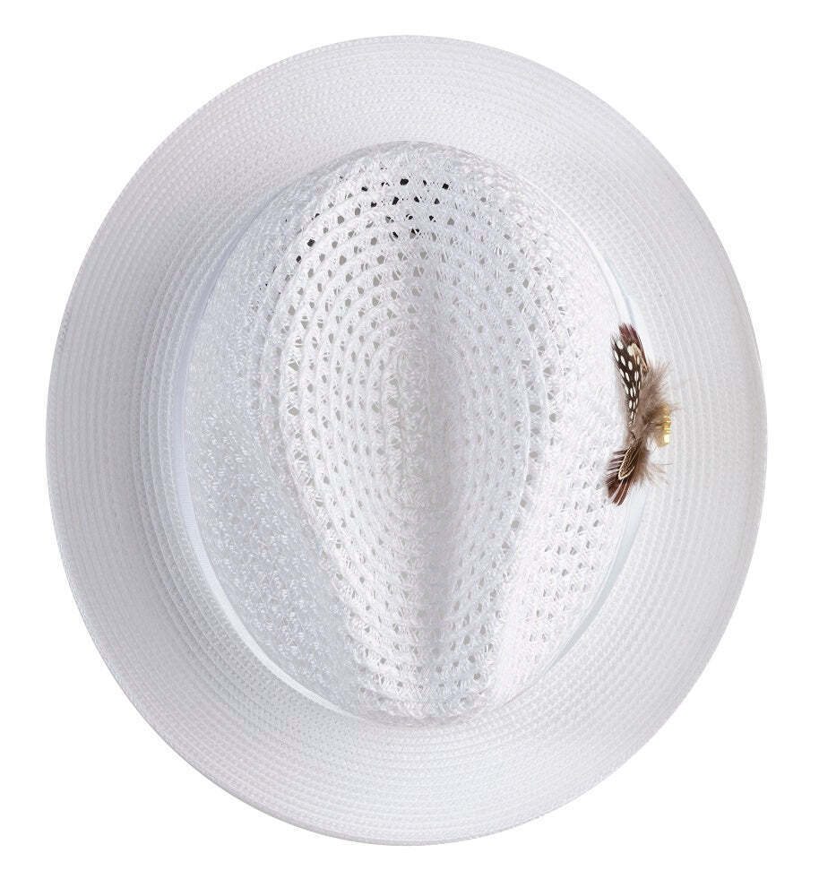 Montique WHITE Pinch Braided Fedora With Satin Ribbon Hat h-34