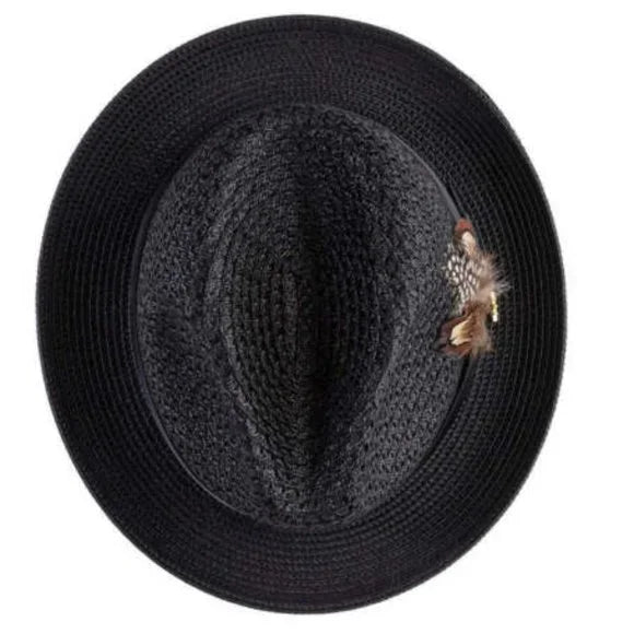 MONTIQUE BLACK Solid Color Pinch Braided Fedora With Matching Satin Ribbon . H-34