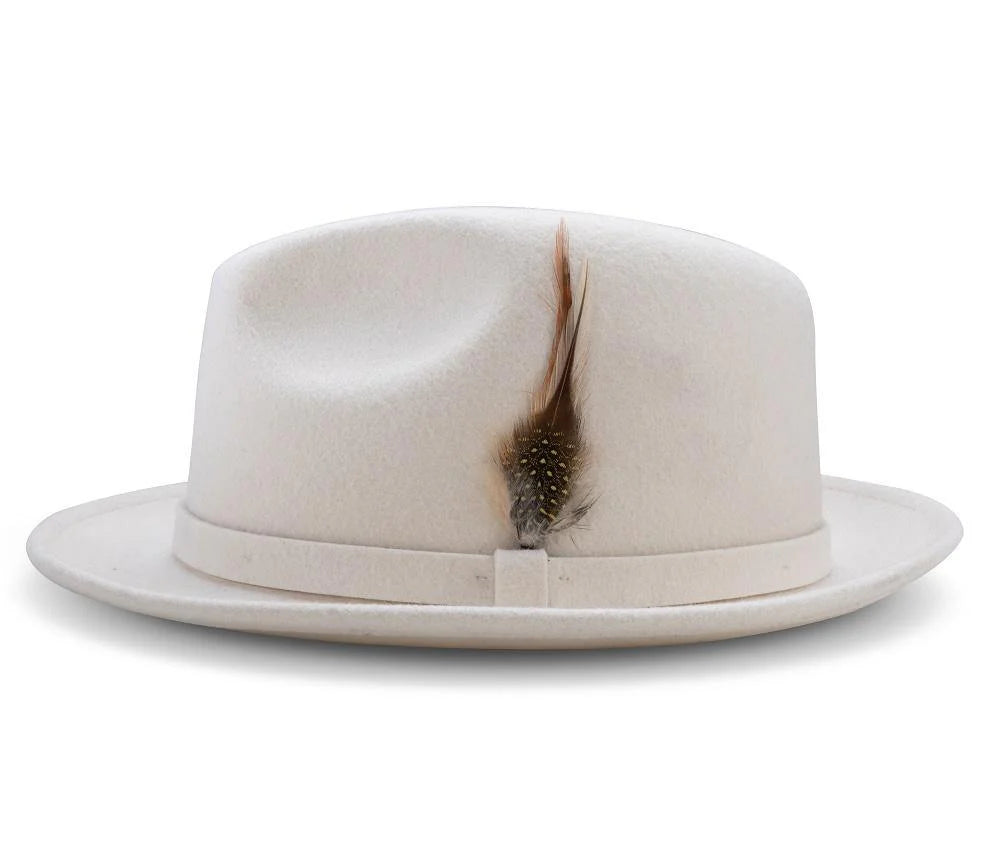 Montique White Small Felt Band 2 ¼ Brim Wool Felt Dress Hat h-62