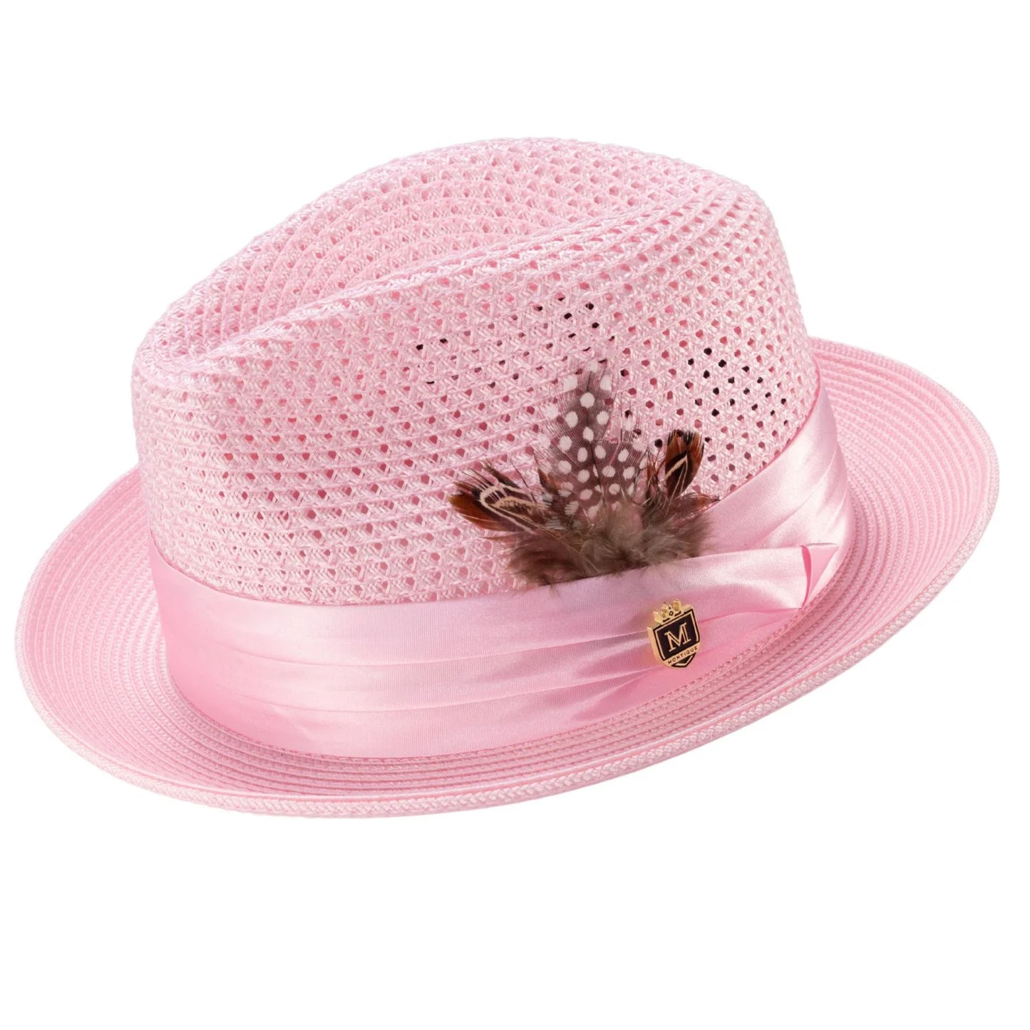MONTIQUE PINK Fedora trenzada con lazo sólido con cinta de satén a juego. H-34