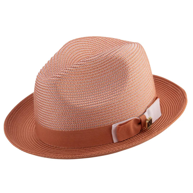 Montique Men's APRICOT Braided Two Tone Stingy Brim Pinch Fedora Hat H68