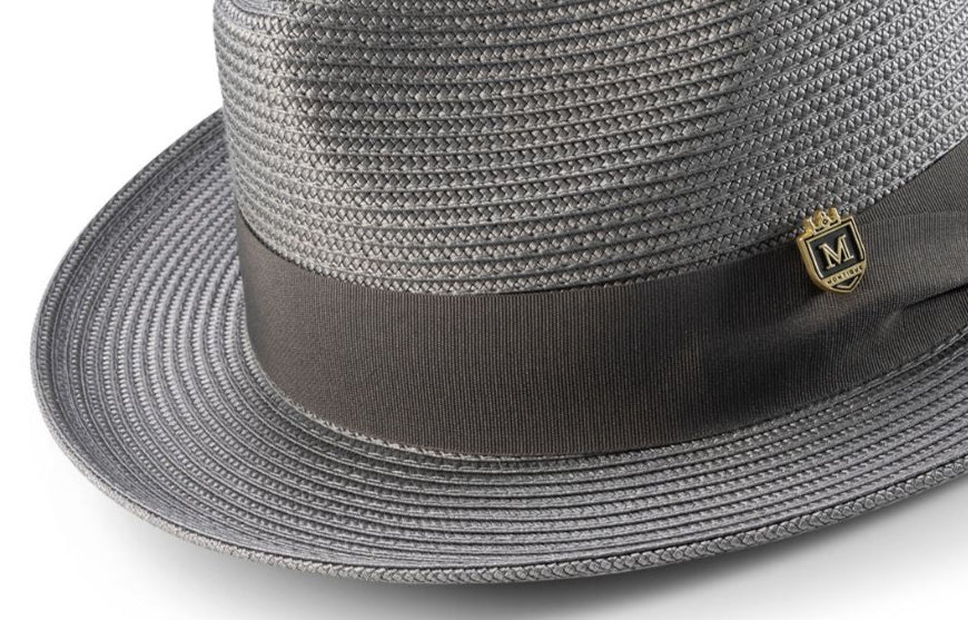 GREY Braided 2 1/2 inch Wide Brim Pinch Fedora Matching Grosgrain Ribbon Hat h-42