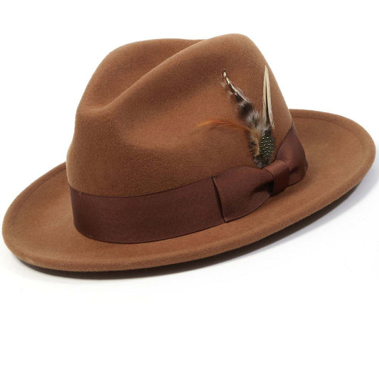 Montique SADDLE  2" Snap Brim Crushable Felt Wool Fedora Hat. SZ MED  H-10