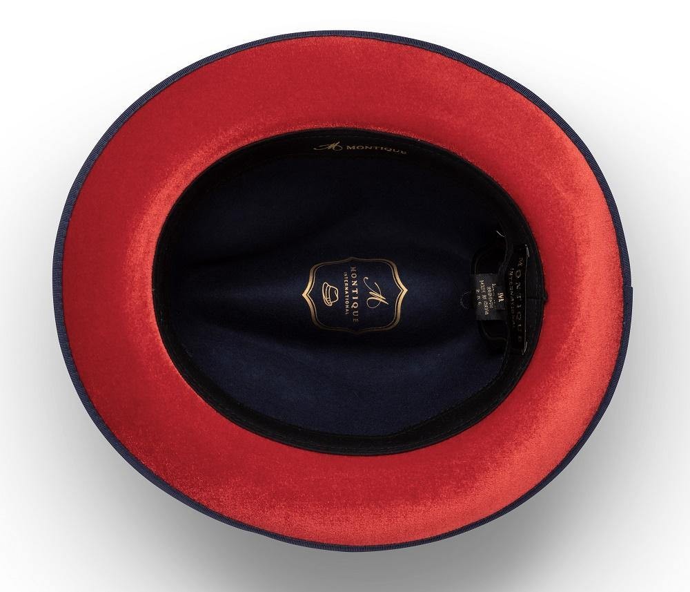 Montique Navy with Grosgrain Ribbon 2 3/8" Brim Red Bottom Wool Felt Hat. sz MED