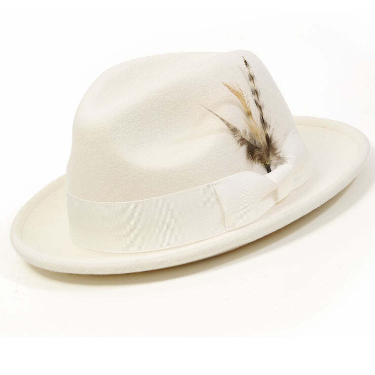 Montique  IVORY WHITE  2" Snap Brim Crushable Felt Wool Fedora Hat. SZ MED  H-10