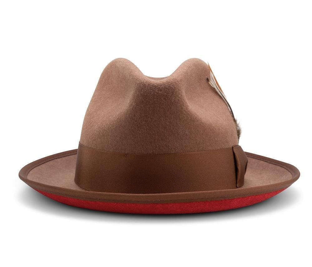 Montique TAN/ Red Bottom BRIN 2 3/8  Grosgrain Ribbon Wool Felt  SZ MEDIUM H 75