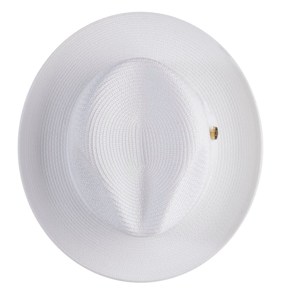 WHITE   Braided Wide Brim Pinch Fedora Matching Grosgrain Ribbon Hat SZ MED  H42