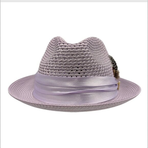 Montique GrayPinch Braided Fedora ,Matching Satin Ribbon 2 inch BRIM  SZ SM 34