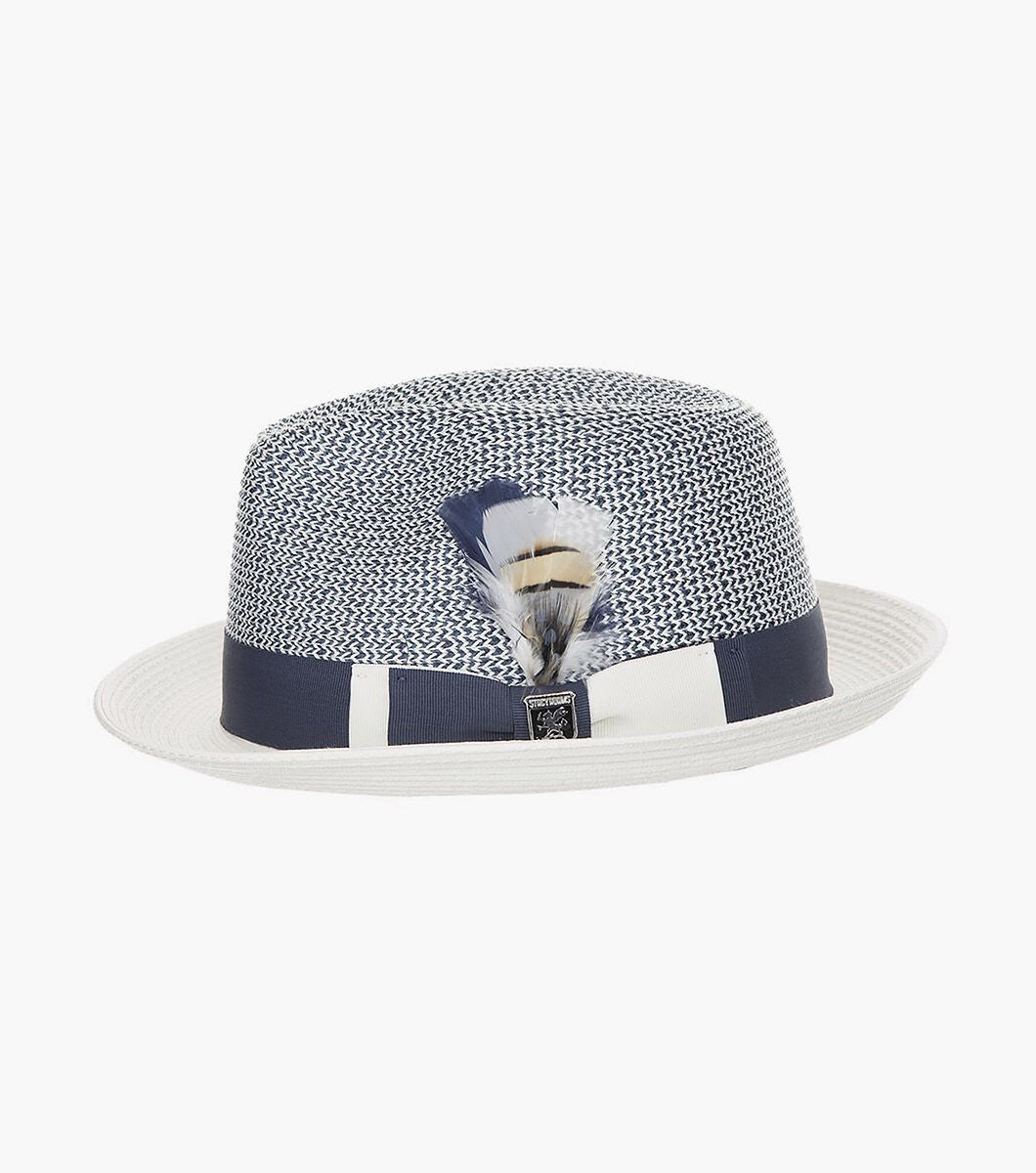 STACY ADAMS NAVY Skylin Fedora Paper Braided Pinch Front Hat SZ LARGE 7 1/4