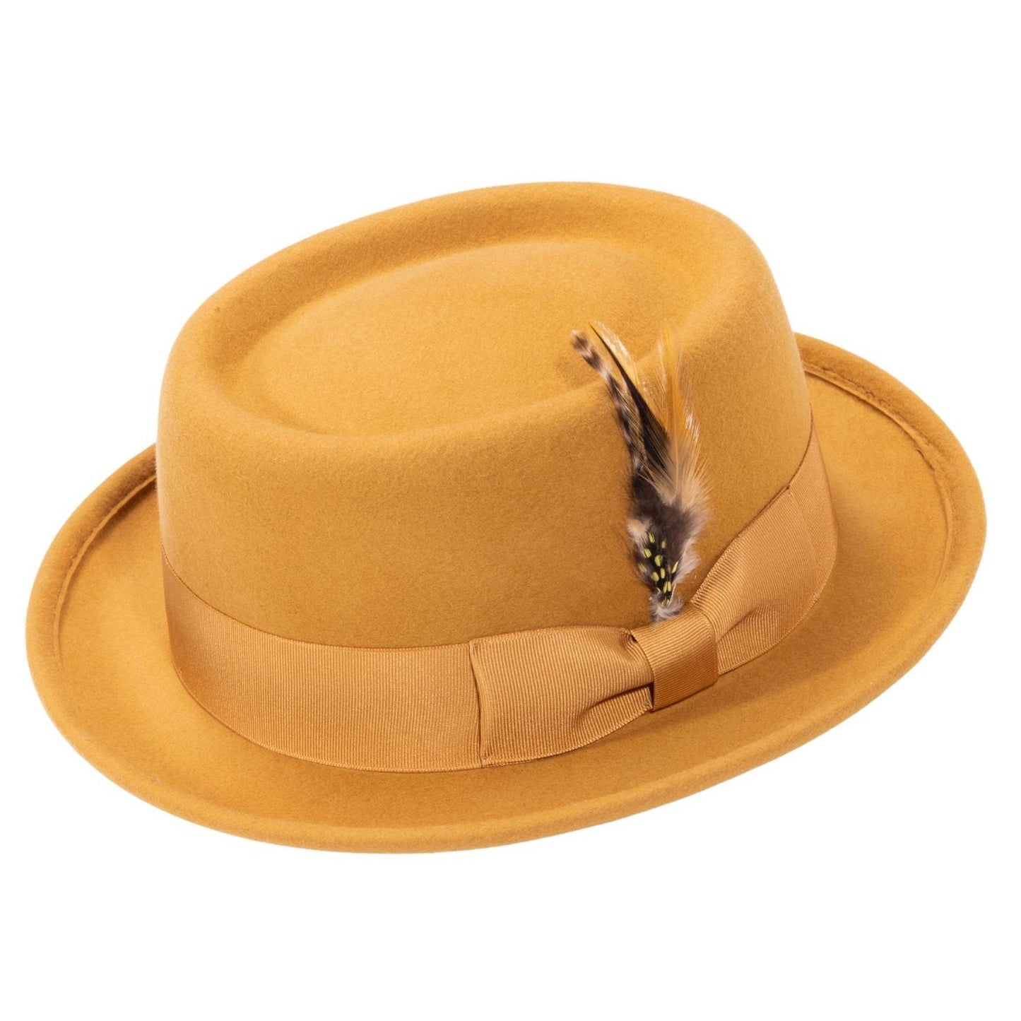 MONTIQUE GOLD PORK PIE HAT. SZ  SMALL  6 7/8            H88