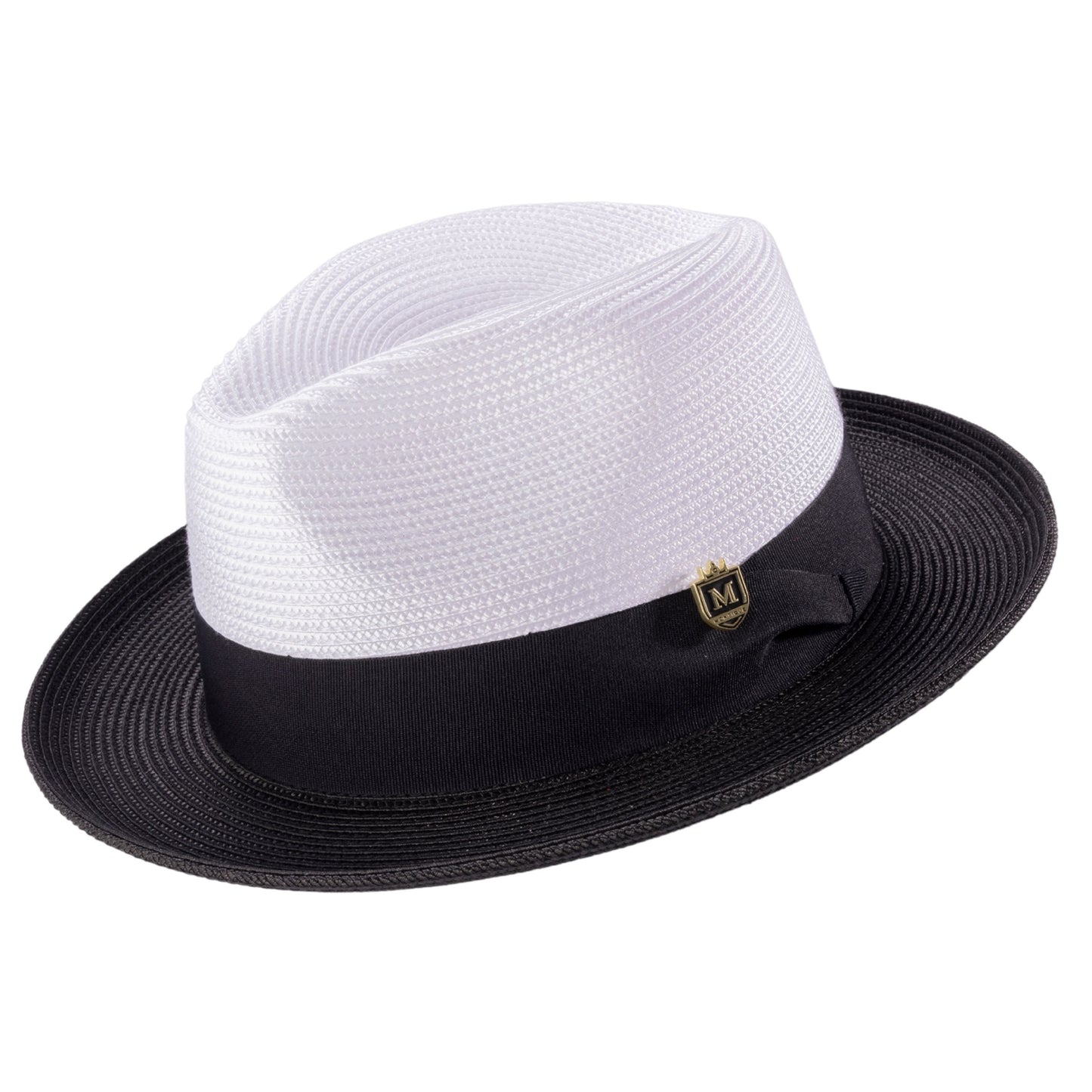 BLACK Two-tone Pinch Fedora With Matching Grosgrain Ribbon- Wide Brim SZ MED H47