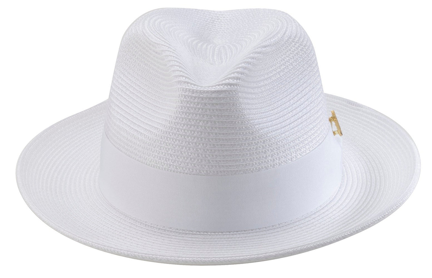 WHITE   Braided Wide Brim Pinch Fedora Matching Grosgrain Ribbon Hat SZ MED  H42