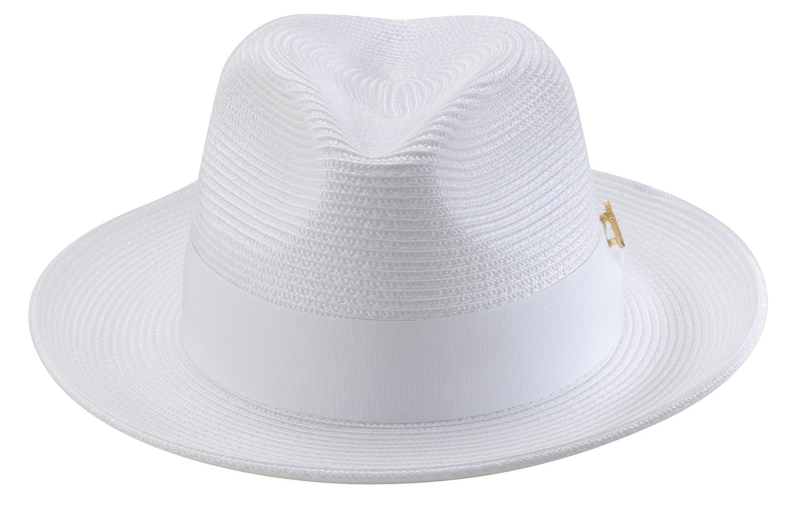 WHITE   Braided Wide Brim Pinch Fedora Matching Grosgrain Ribbon Hat SZ MED  H42