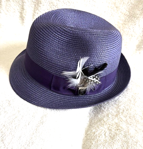 STACY ADAMS  PURPLE  Belmont Fedora  Poly Braid Pinch Front Hat  SZ LARGE 7 1/4