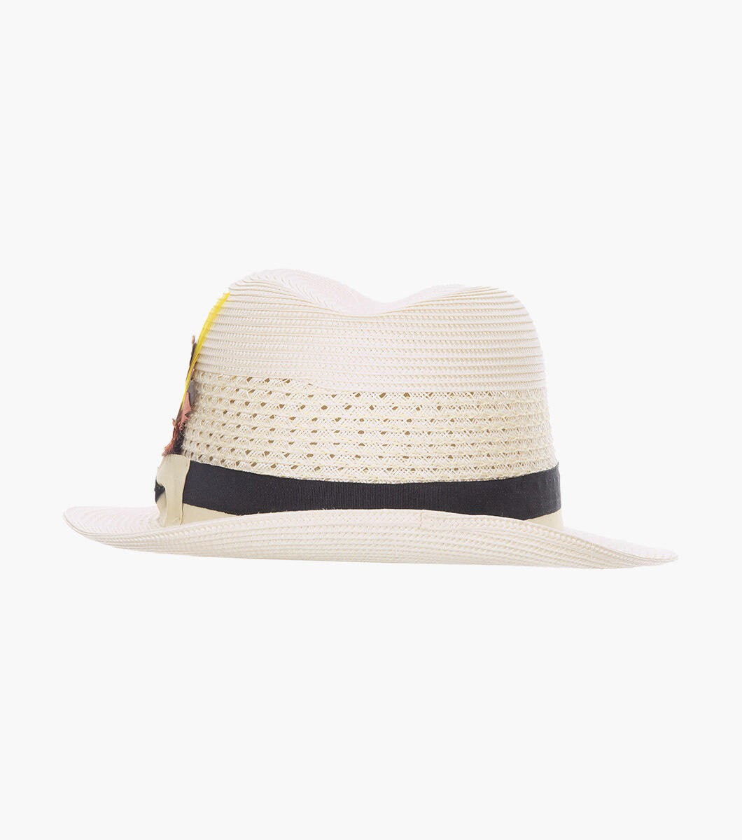 STACY ADAMS Tyce Fedora Poly Braided Pinch Front Hat`BIEGE/BLACK SZ LARGE 7 1/4