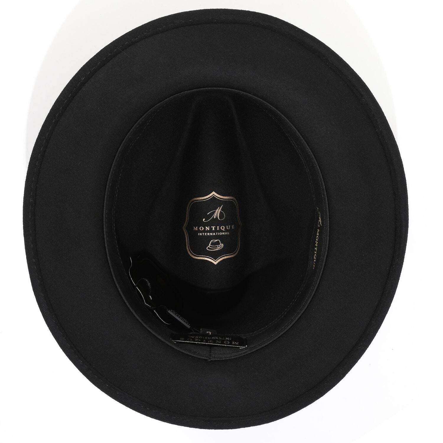 Montique BLACK Lightfelt 2 ½ Inch Wide Brim Wool Felt Pinch Hat MED 7-7 1/8 H-60