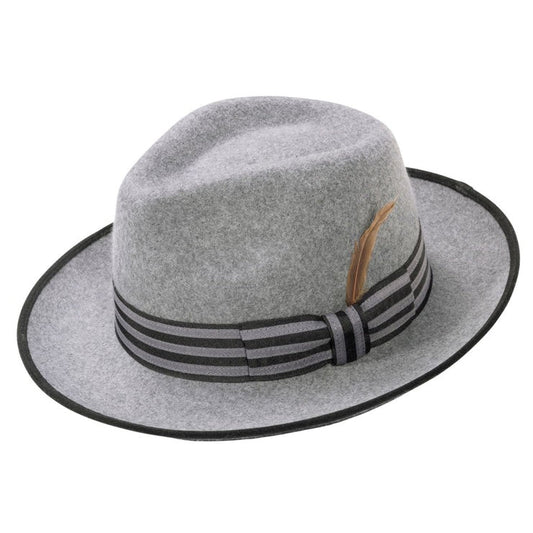 Montique GREY Wool Felt Fedora with Striped Ribbon Band SIZE MEDIUM   H-1 02
