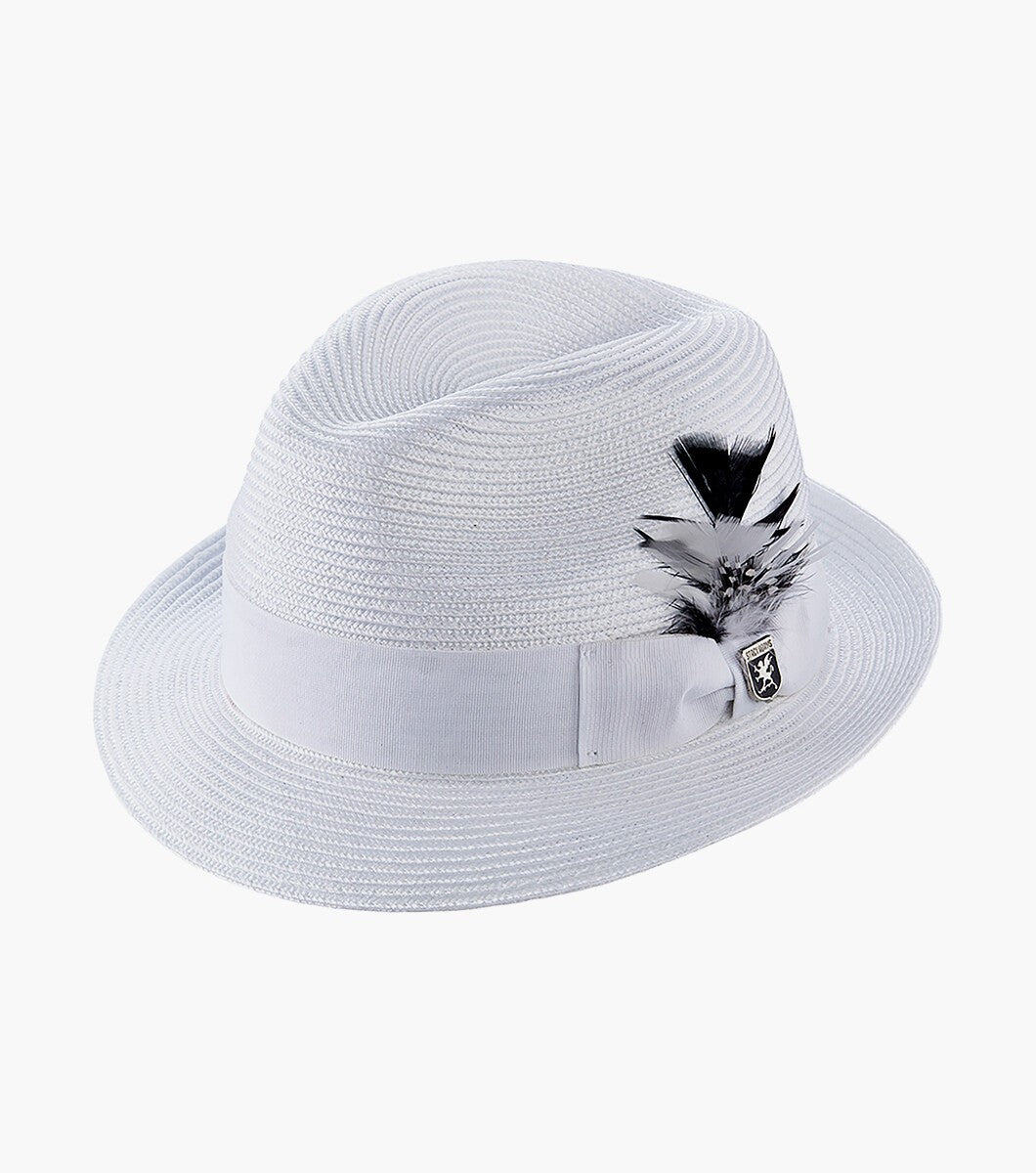 STACY ADA MS WHITE  Belmont Fedora Poly Braid Pinch Front Hat SZ LARGE  7 1/4