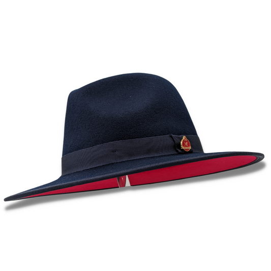 Montique NAVY  3 1/8" Brim Red Bottom Wool Felt Dress Hat  SZ MED      H-80