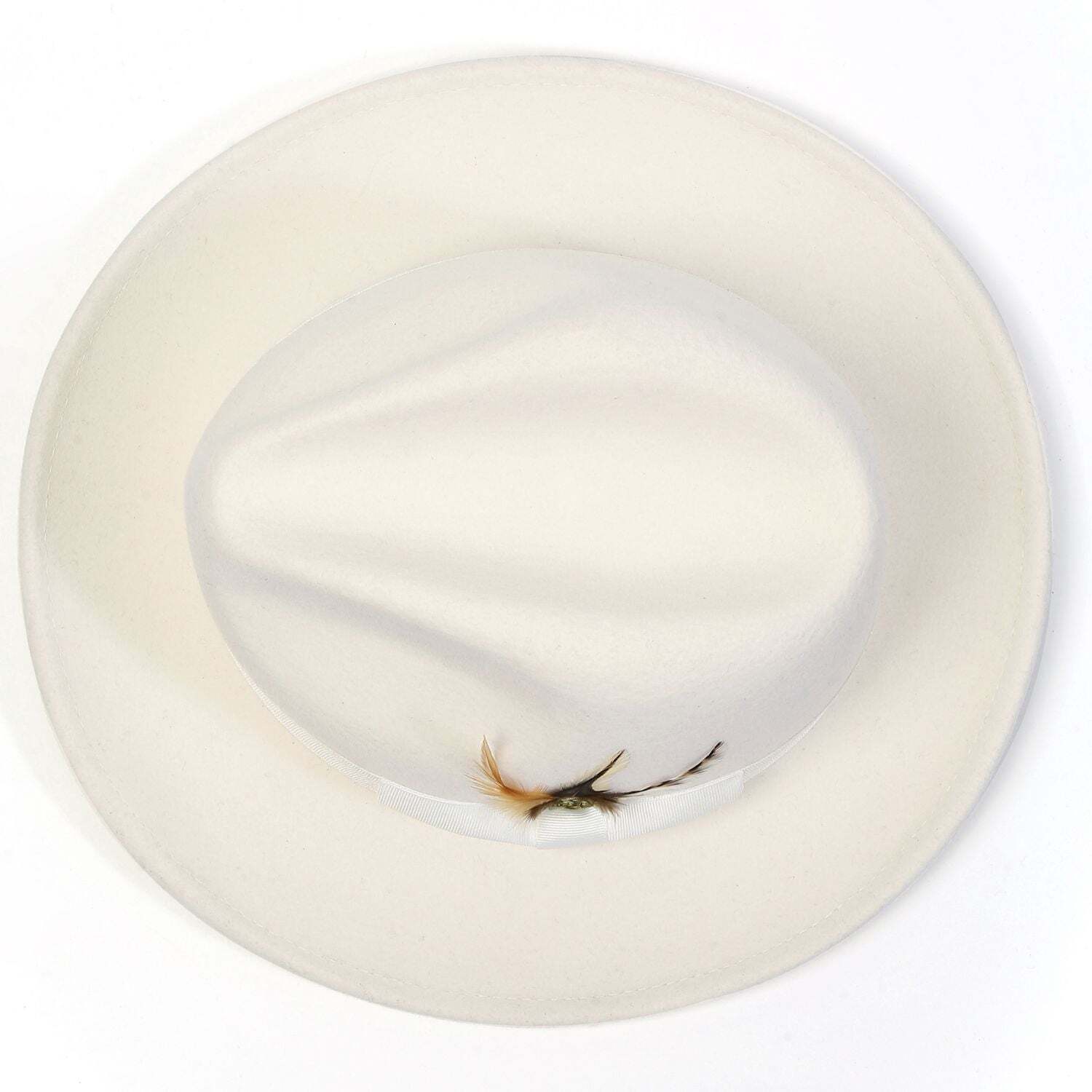 Montique WHITE Lightfelt 2 ½ Inch Wide Brim Wool Felt Pinch Hat MED 7-7 1/8 H-60