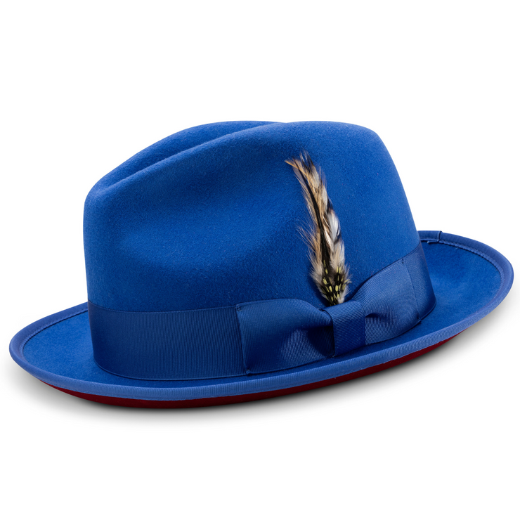 Montique ROYALwith Grosgrain Ribbon 2 3/8" Brim Red Bottom Wool Felt Hat. sz MED