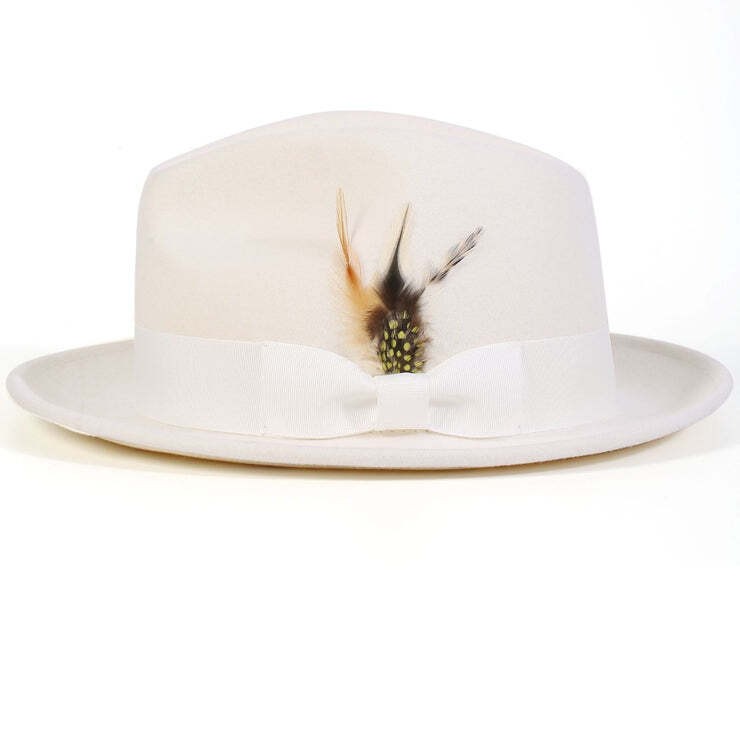 Montique WHITE Lightfelt 2 ½ Inch Wide Brim Wool Felt Pinch Hat SMALL H-60