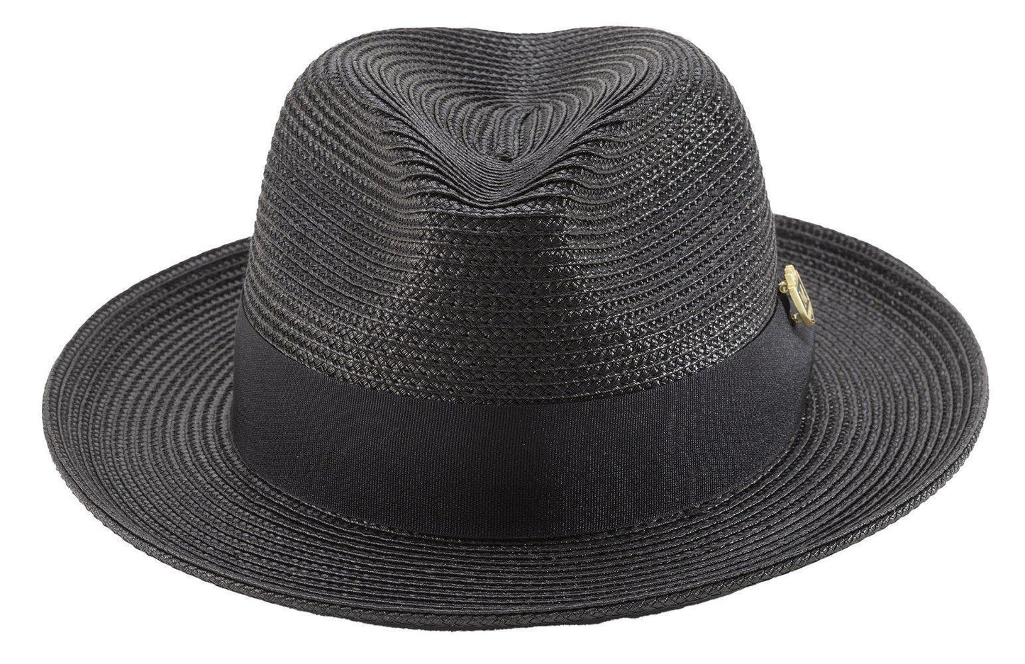 Black Braided Wide Brim Pinch Fedora Matching Grosgrain Ribbon Hat  SZ. SM  h-42