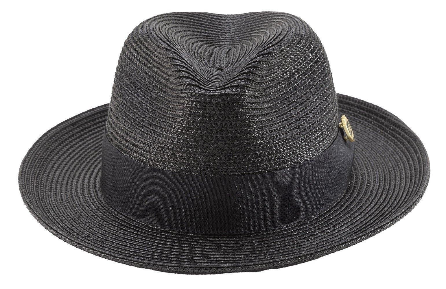 Black Braided Wide Brim Pinch Fedora Matching Grosgrain Ribbon Hat  SZ. SM  h-42