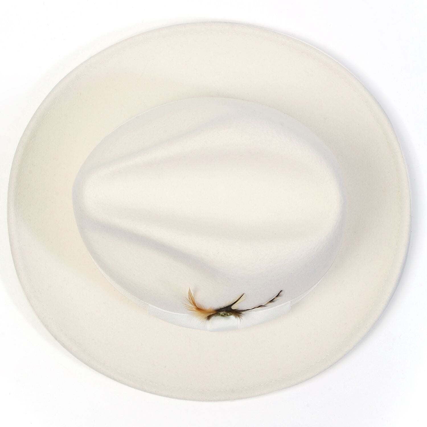 Montique WHITE Lightfelt 2 ½ Inch Wide Brim Wool Felt Pinch Hat SMALL H-60