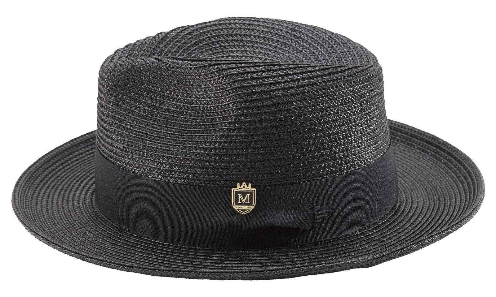 Black Braided Wide Brim Pinch Fedora Matching Grosgrain Ribbon Hat  SZ. SM  h-42