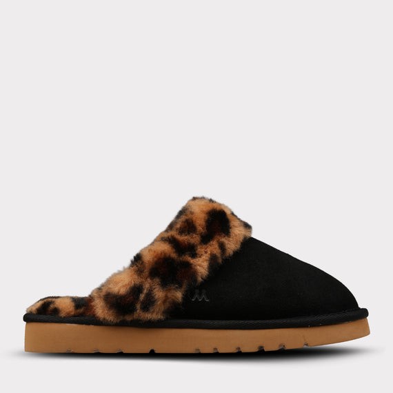 MYKOS Lia Women's BLACK/LEOPARD  Slip-On Scuff Slipper  SIZE 6   MW  2556