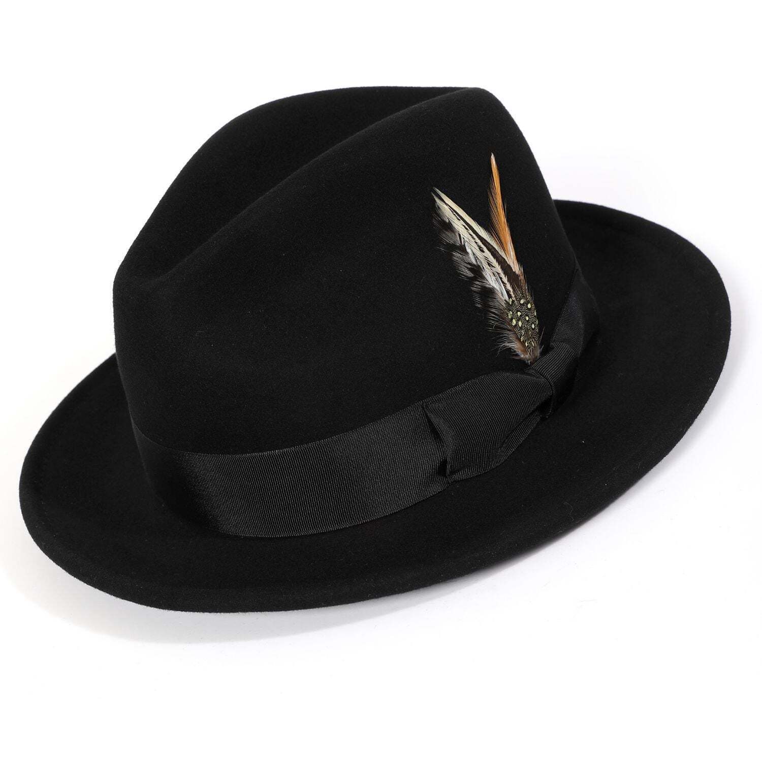Montique BLACK Lightfelt 2 ½ Inch Wide Brim Wool Felt Pinch Hat MED 7-7 1/8 H-60