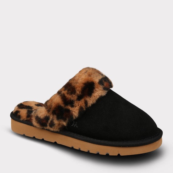 MYKOS Lia Women's BLACK/LEOPARD  Slip-On Scuff Slipper  SIZE 6   MW  2556