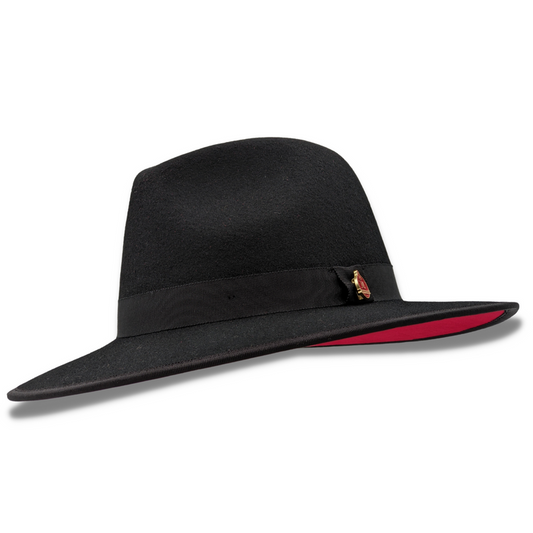 Montique Black 3 1/8" Brim Red Bottom Wool Felt Dress Hat  SZ LAR      H-80