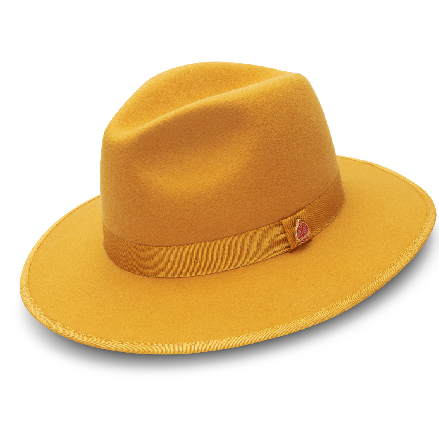 Montique GOLD  3 1/8" Brim Red Bottom Wool Felt Dress Hat  SZ MED      H-80