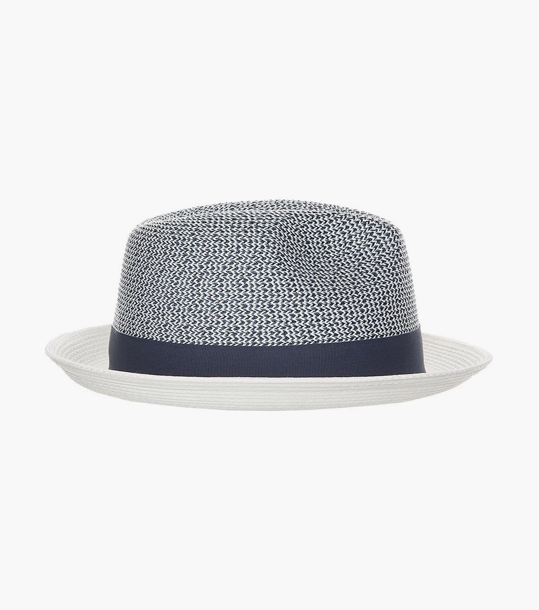 STACY ADAMS NAVY Skylin Fedora Paper Braided Pinch Front Hat SZ LARGE 7 1/4
