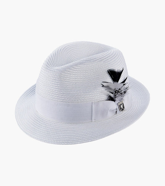 STACY ADAMS WHITE Belmont Fedora  Poly Braid Pinch Front Hat SZ LARGE  7. 1/4