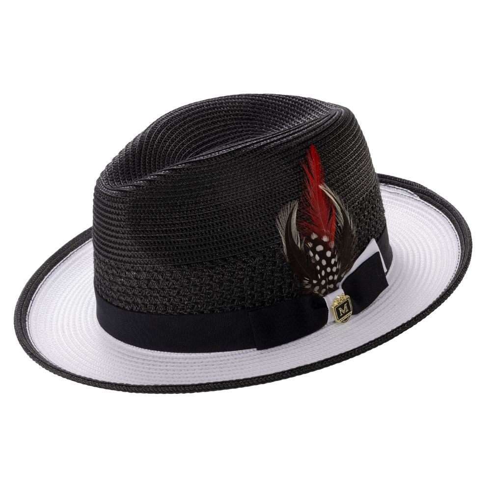 Montique Black & White Center Crease Fedora with 2 1/2 in brim    H-94