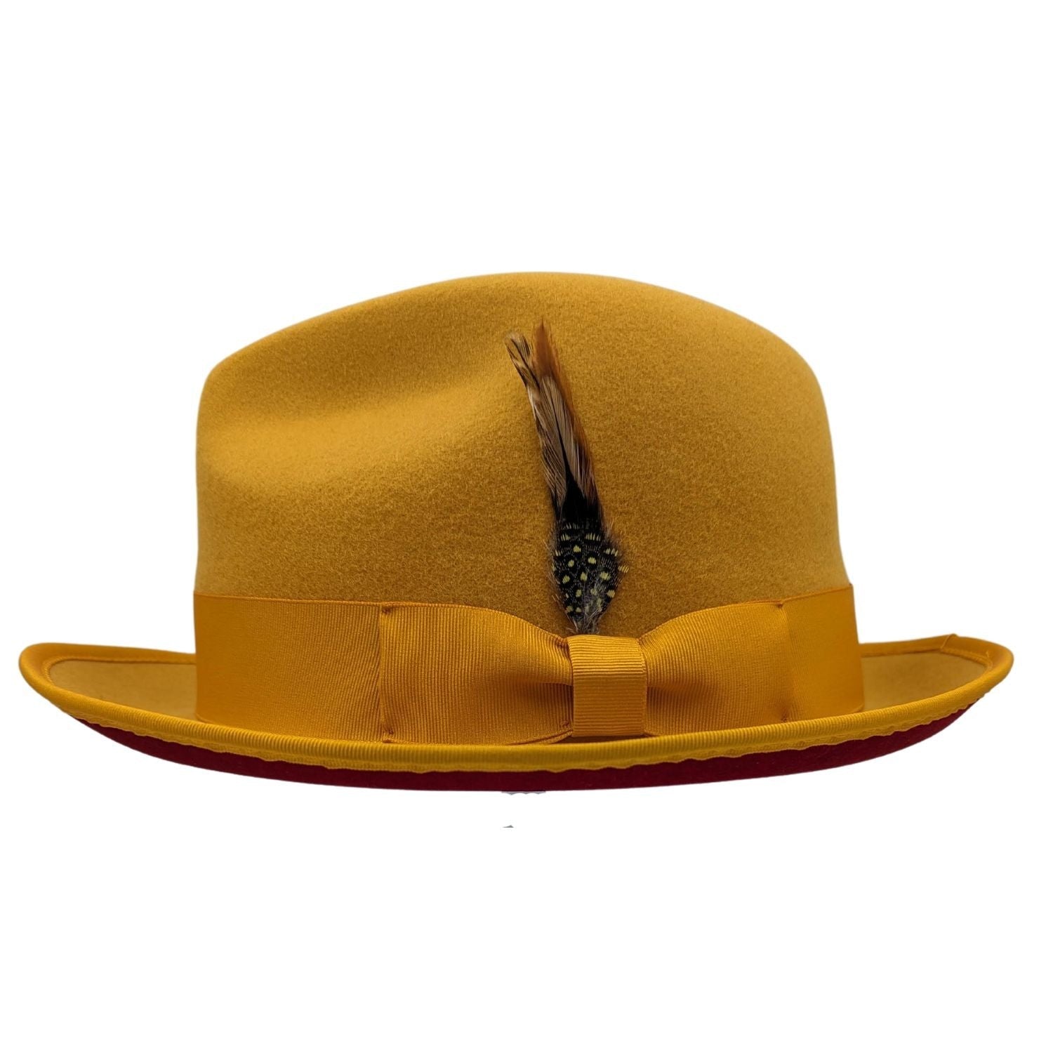 Montique GOLD with Grosgrain Ribbon 2 3/8" Brim Red Bottom Wool Felt Hat. sz MED